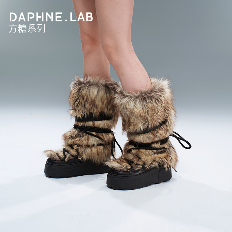 DAPHNE LAB方糖系列毛绒月亮长靴厚底增高休闲百搭通勤辣妹时装靴