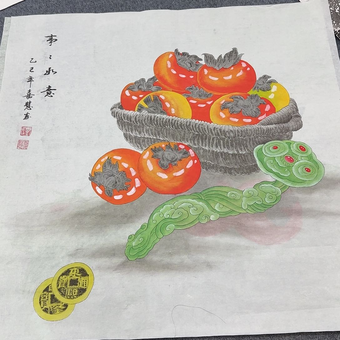 国画尺寸70X70手绘作品