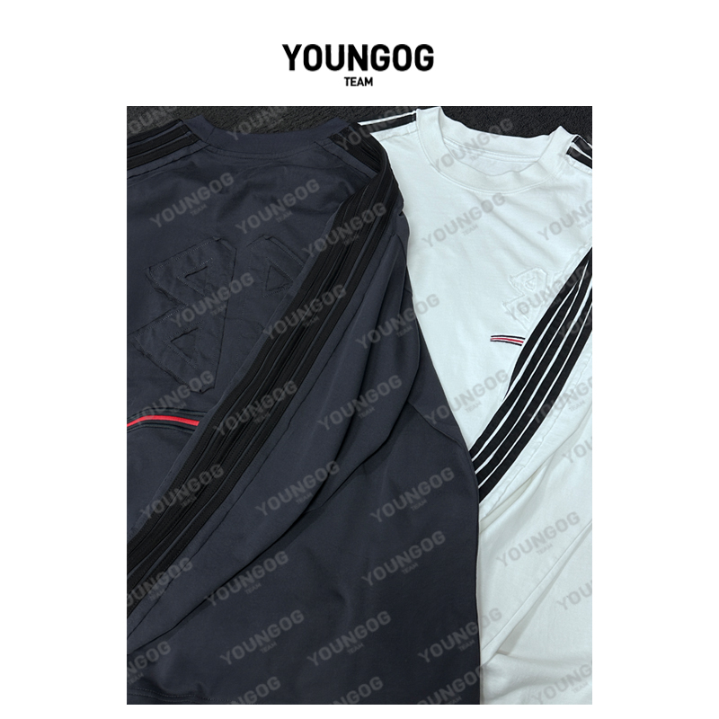 YOG【巴家双B贴布五杠长袖】320克秋冬潮牌做旧男女同款宽松