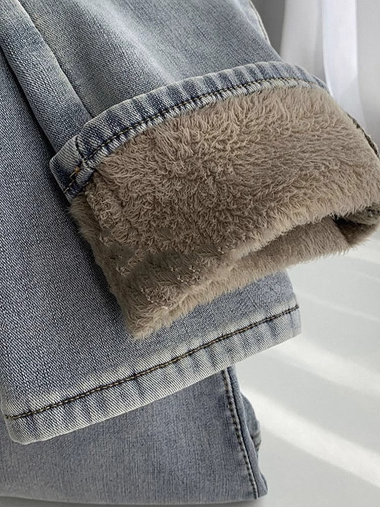 649显瘦直筒裤阔腿裤无弹高腰秋季牛仔裤冬季百搭秋冬加绒外穿