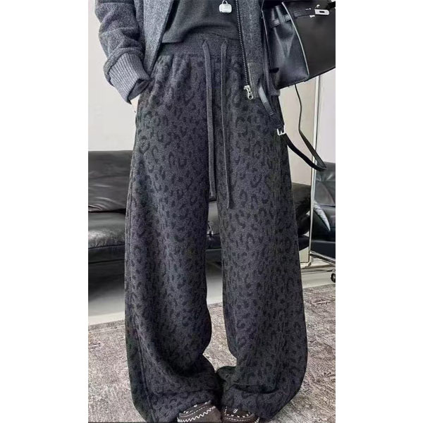 高腰休闲裤长裤阔腿裤豹纹显瘦秋冬弯刀裤
