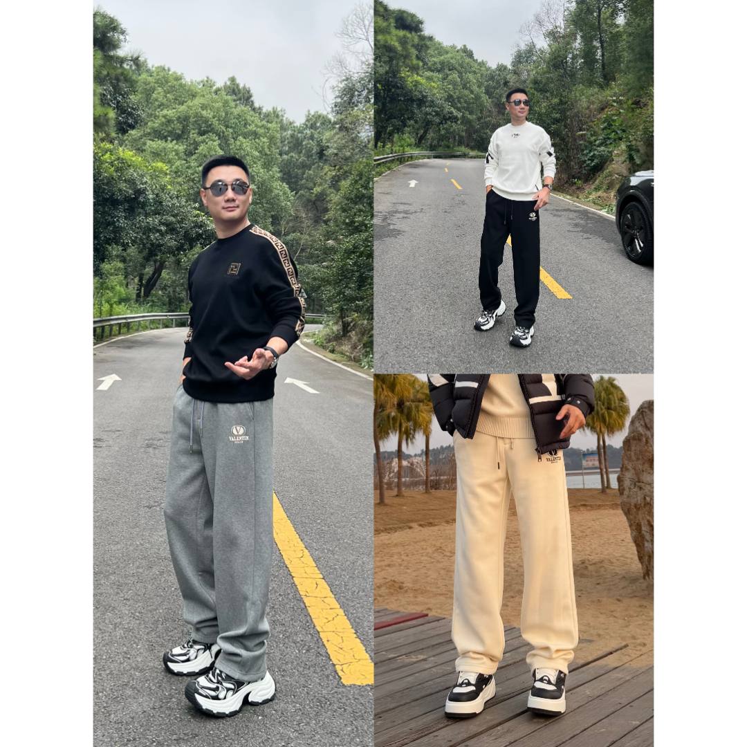 PRLUO VALENTIN《国际行》男士秋冬直筒微宽松百搭美式休闲加绒卫裤