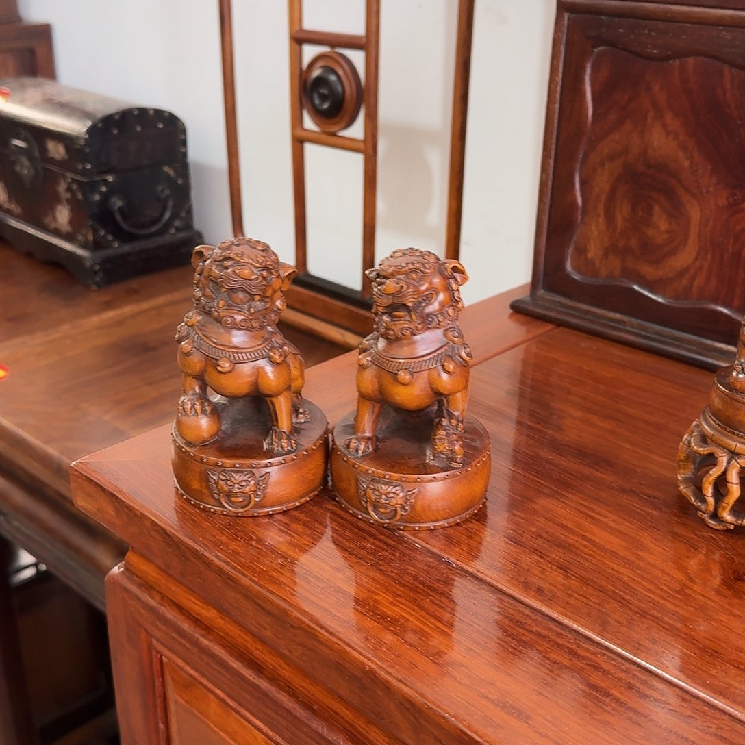 木@***水复古装饰摆件狮子高11厘米