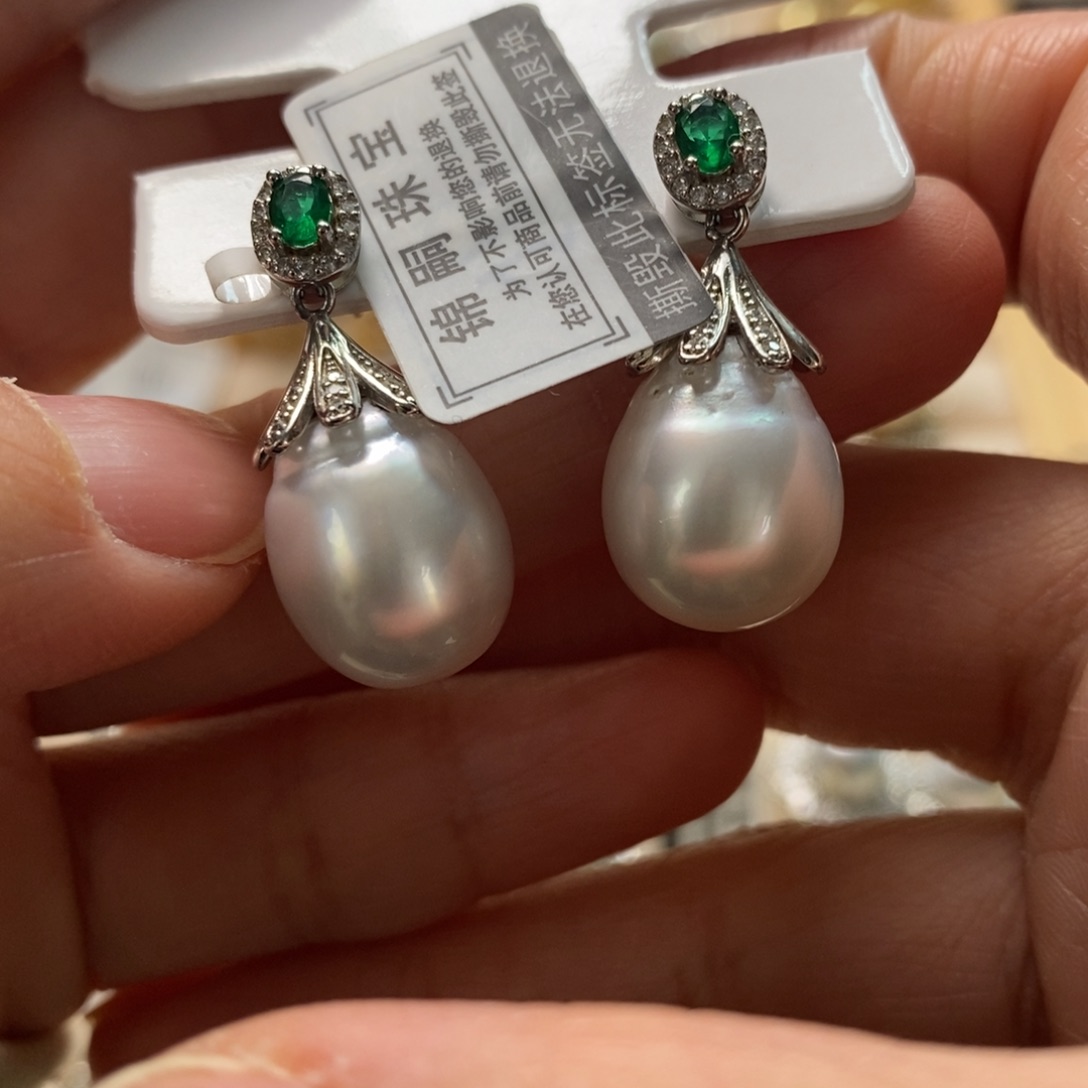 海水珍珠耳饰银S925镶嵌