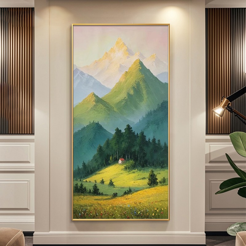 金山聚宝盆玄关装饰画手绘风景油画美式轻奢走廊过道客厅山水挂画