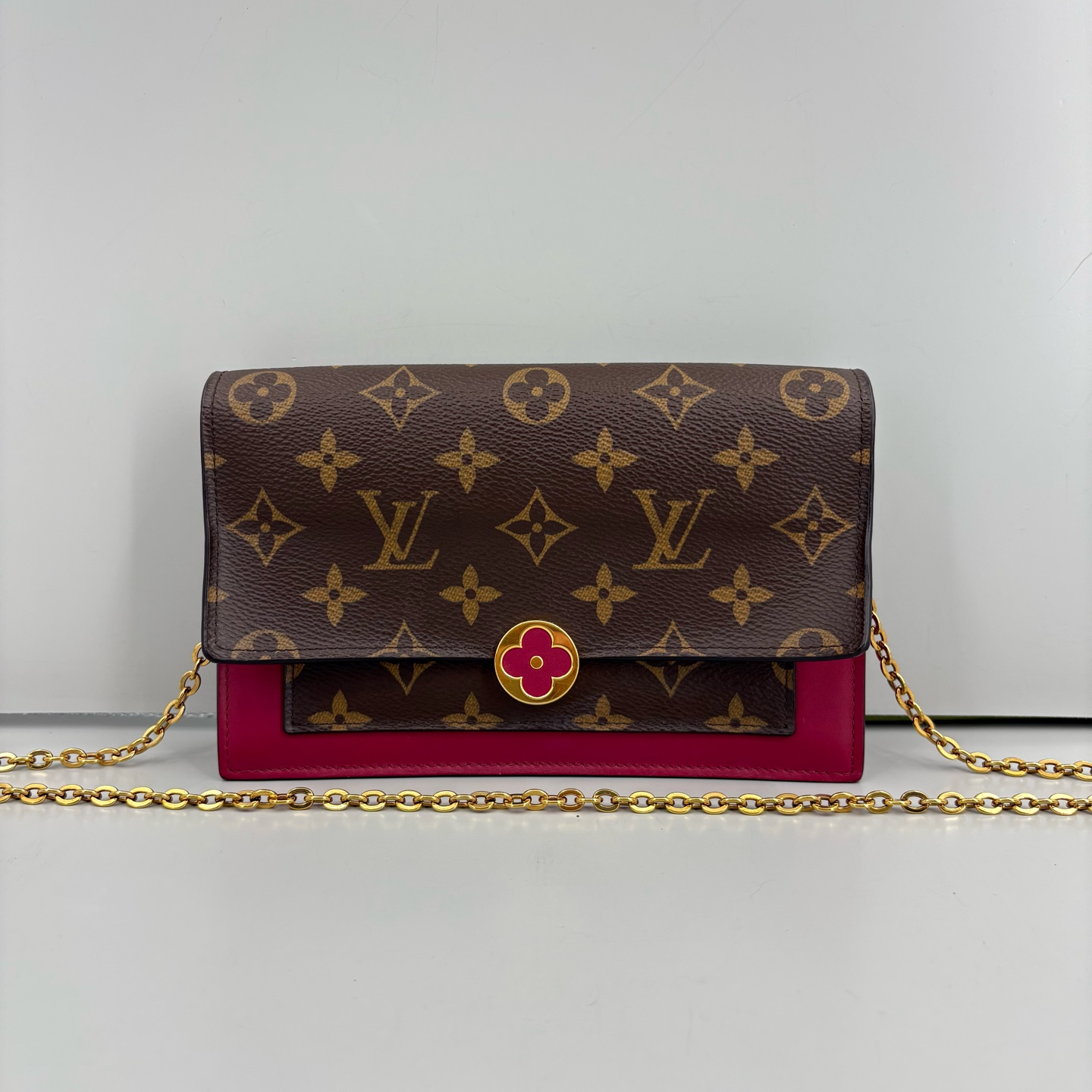 95新 LouisVuitton/路易威登 优选/小花玫红色老花woc链条包19x12