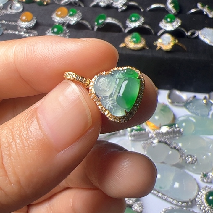 翡翠18K金镶嵌吊坠(不含链)