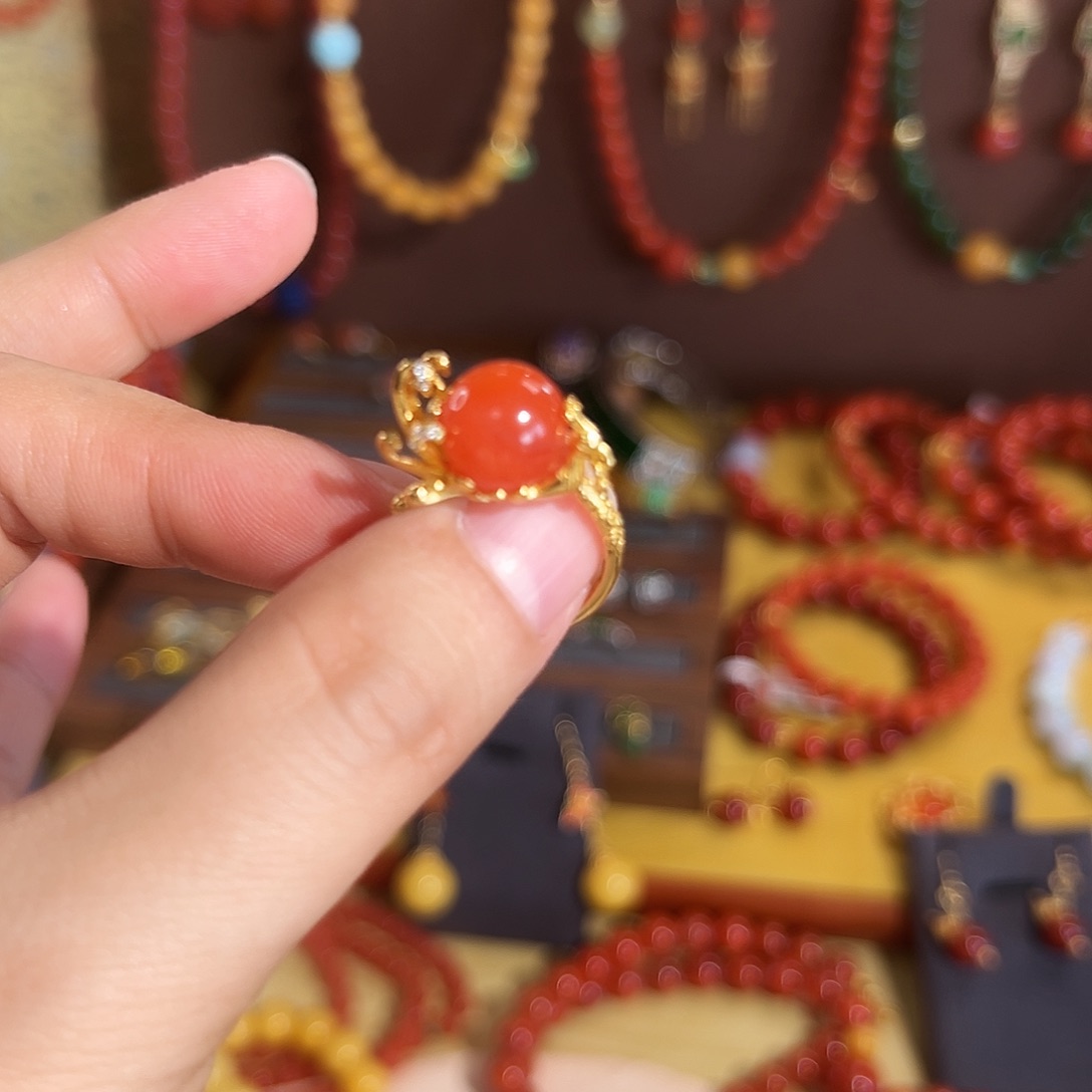 南红玛瑙戒指银S925镶嵌李*慢