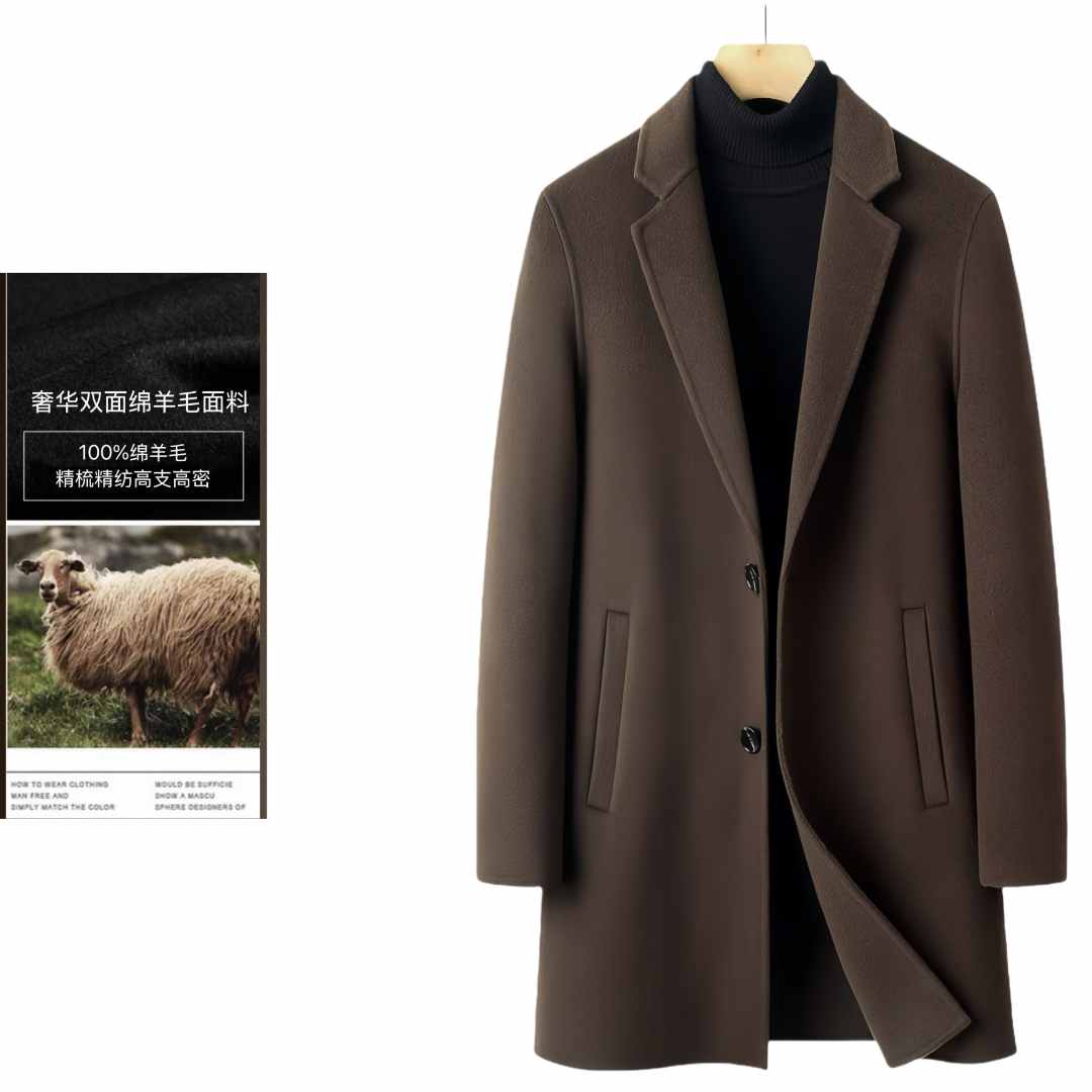 【钱总管中款】羊毛中长款秋冬双面呢纯羊毛厚轻奢修身男士大衣