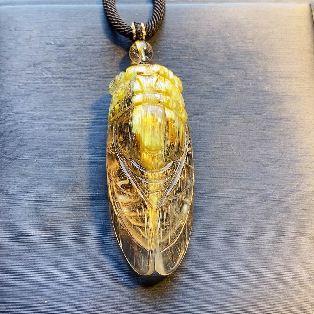 发晶颈饰未镶嵌天然金发晶知了吊坠