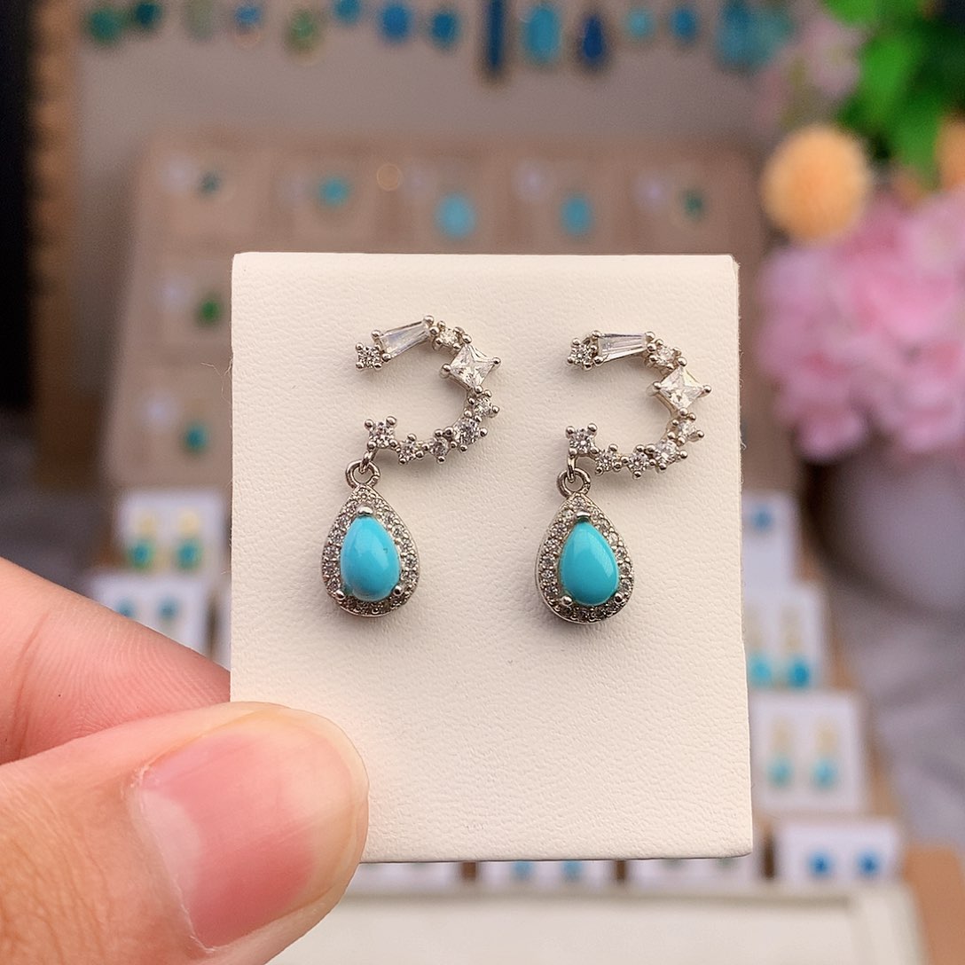 银S925镶嵌绿松石耳饰