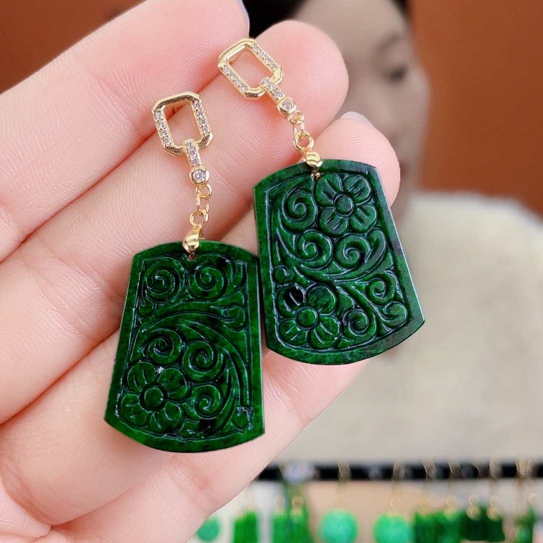 翡翠银S925镶嵌耳饰