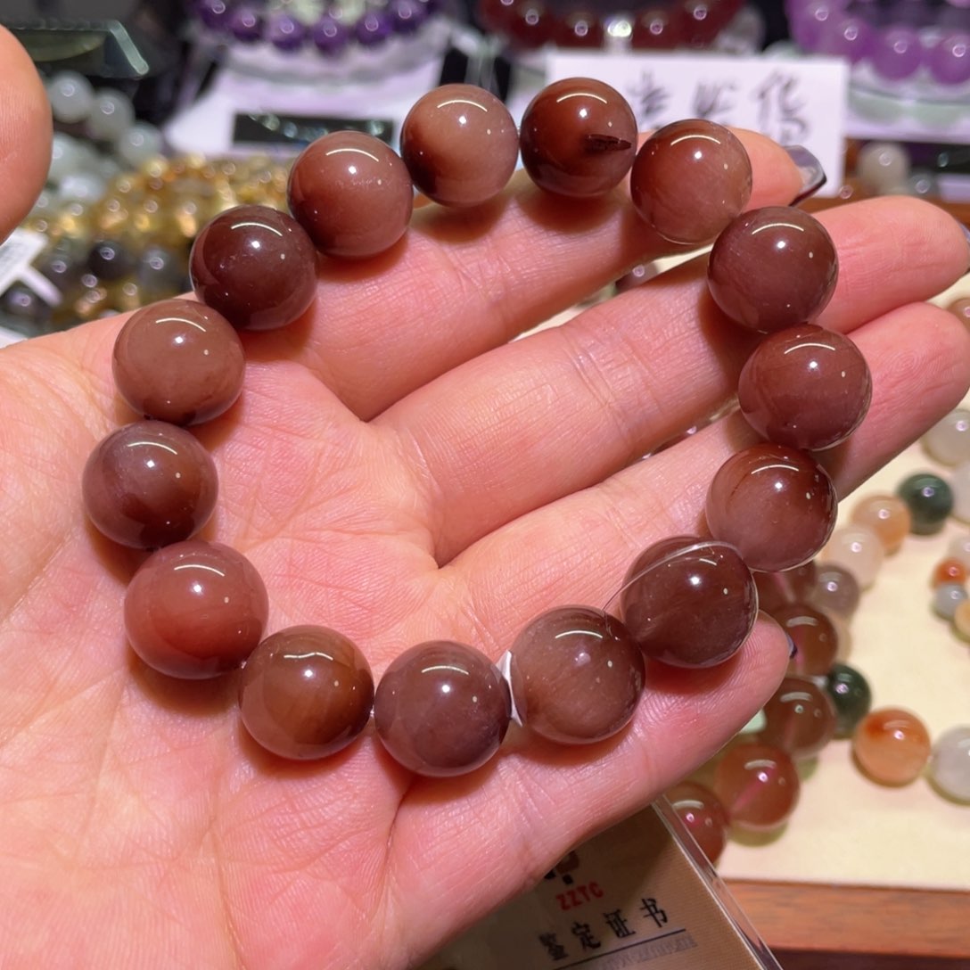 水晶手链未镶嵌14mm豆沙红兔毛