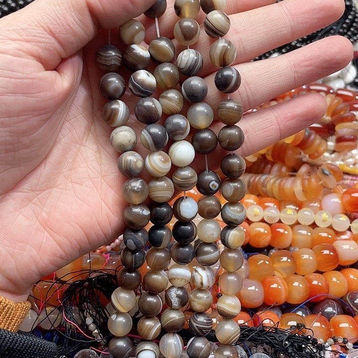 玛瑙/玉髓珠宝半成品未镶嵌一条10mm缠丝咖啡玛瑙