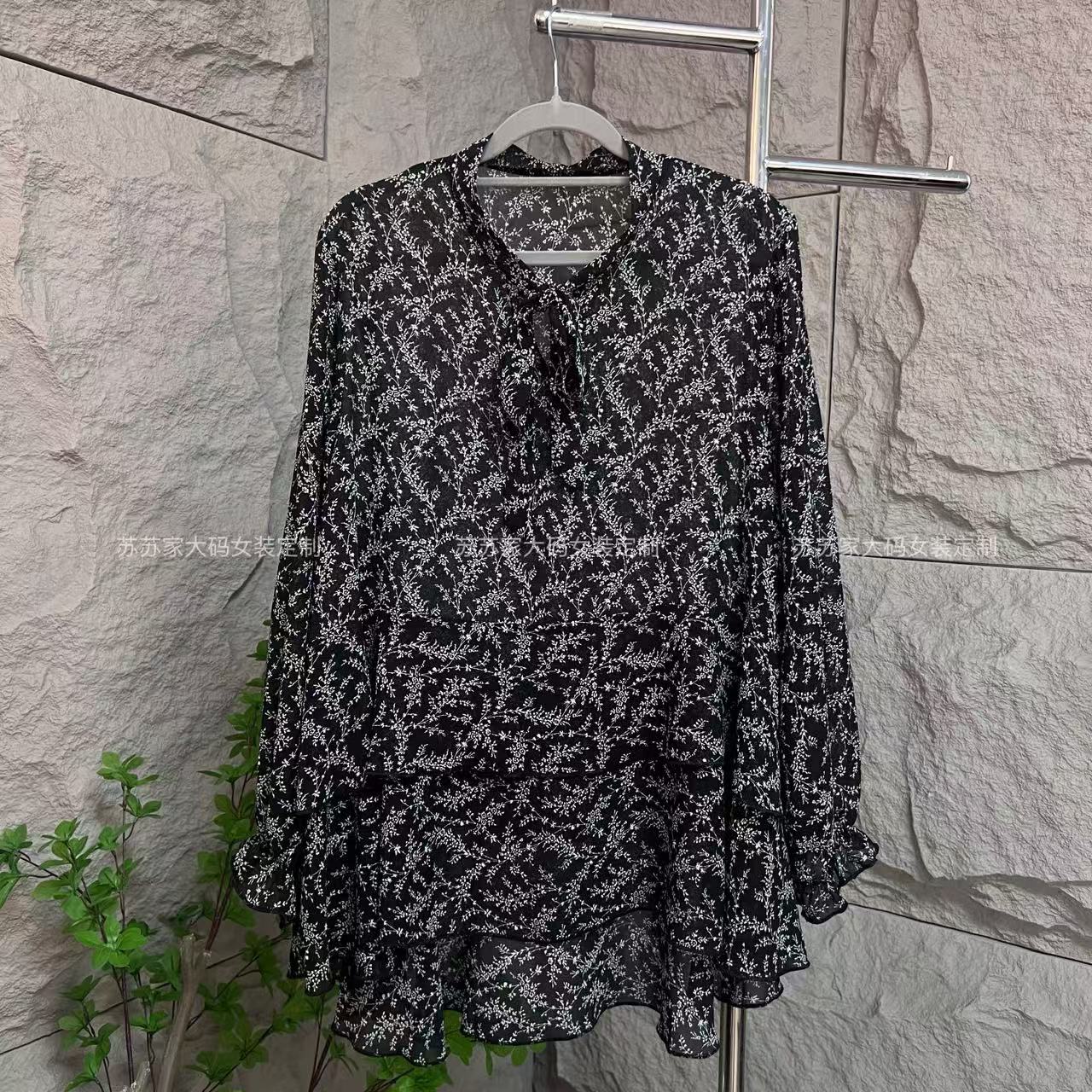 157黑色花纹树枝绑绳上衣时尚百搭好看减龄上衣