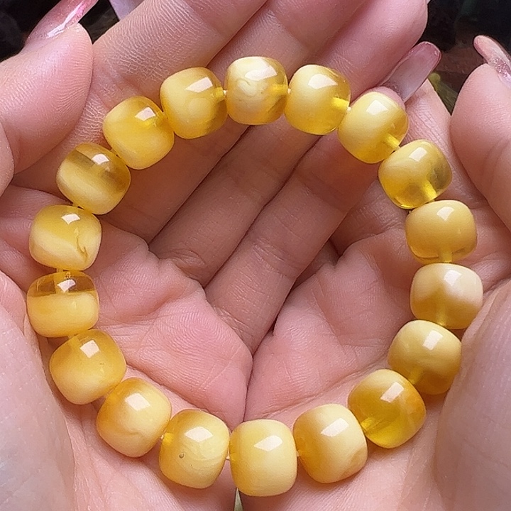 未镶嵌蜜蜡裸石10..5mm金瓷白聚宝盆老型手串