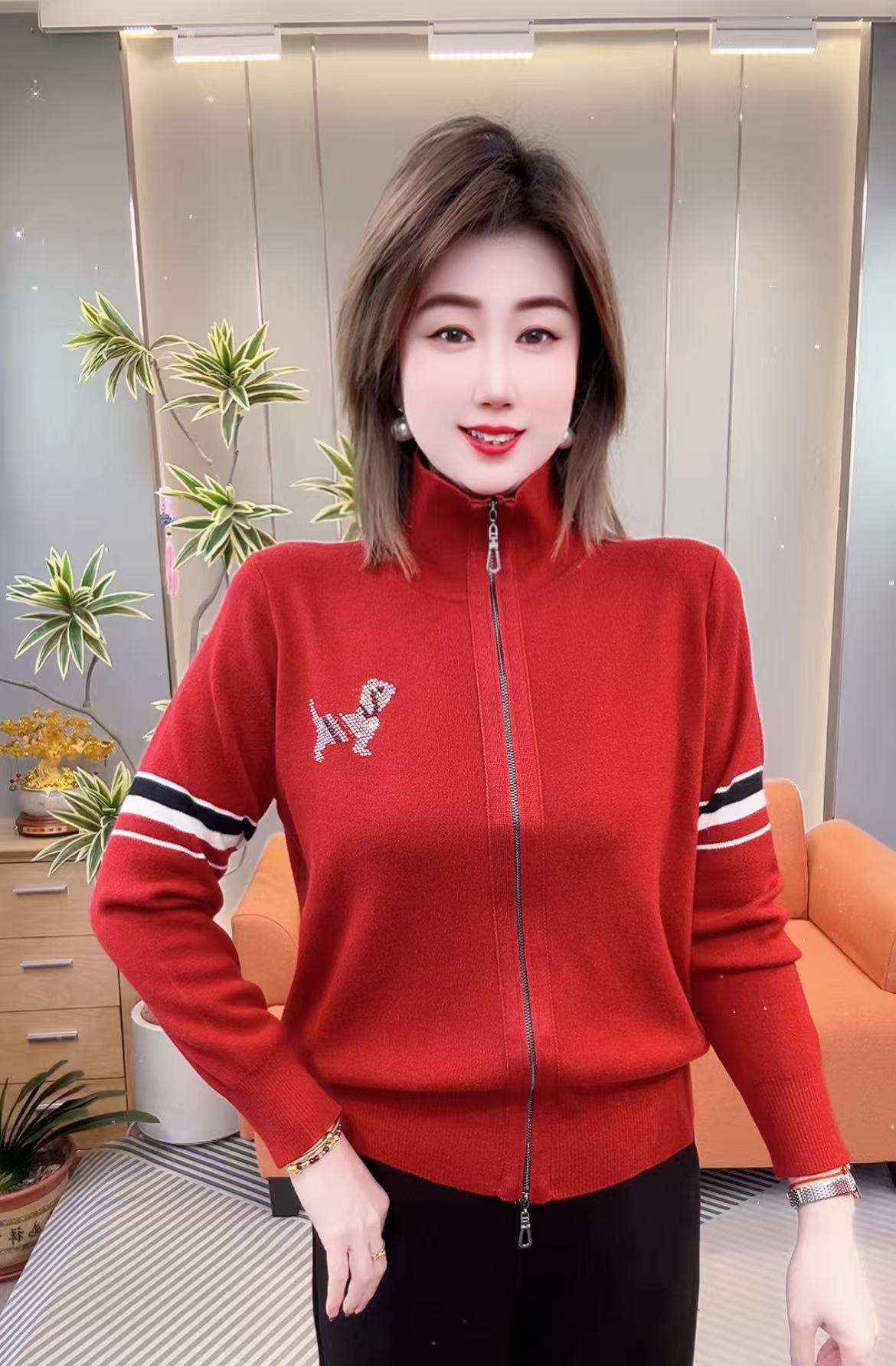 新款时尚洋气减龄双头拉链羊毛开衫822