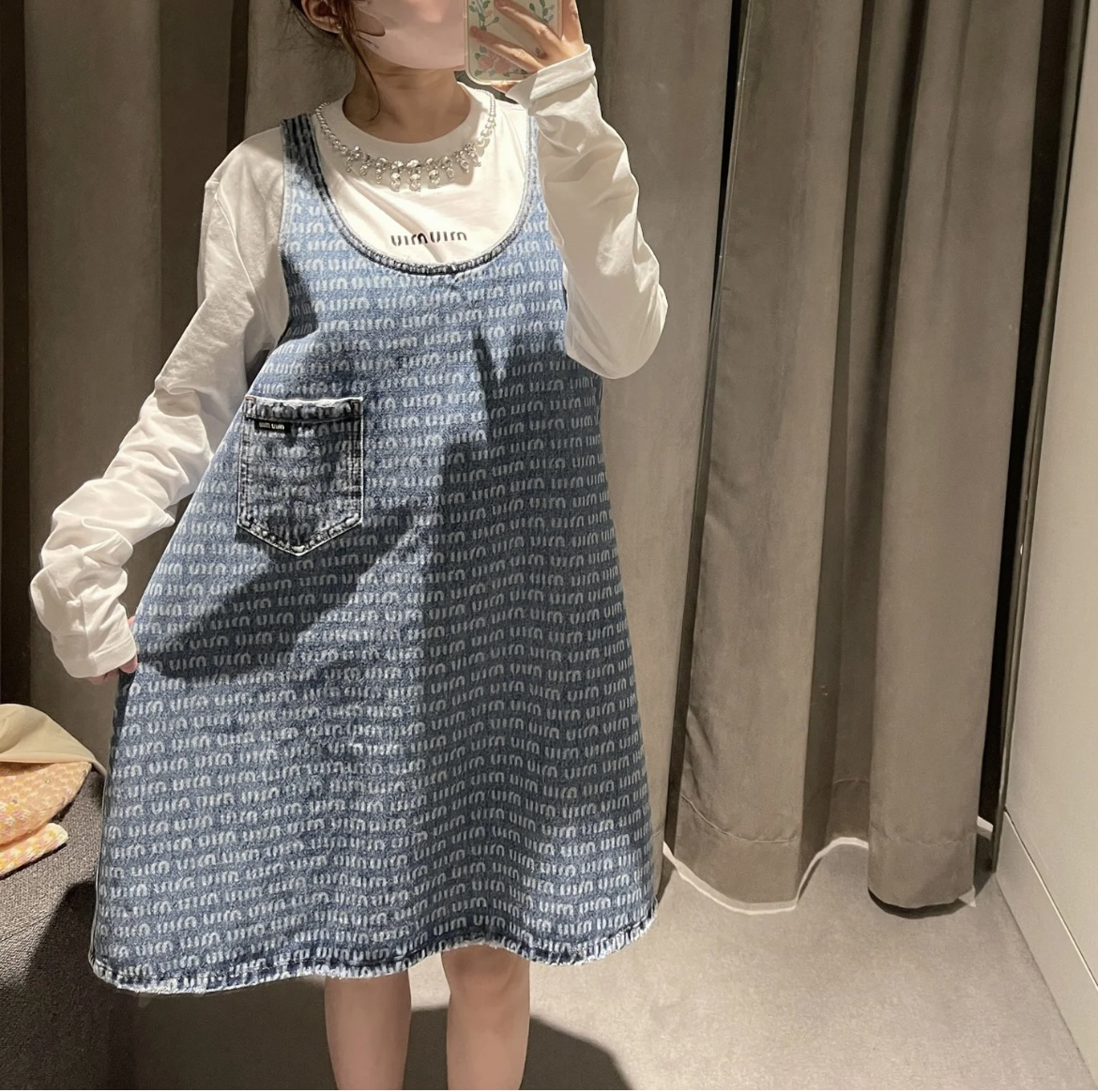 99新 MIU MIU/缪缪  aa一二八三 棉 字母logo满印连衣裙 40码 