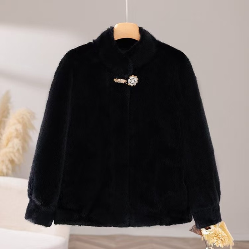 妈妈冬装水貂绒外套洋气中老年女装呢子大码加厚毛呢大衣新款