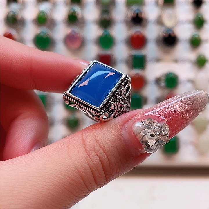 玛瑙/玉髓戒指银S925镶嵌