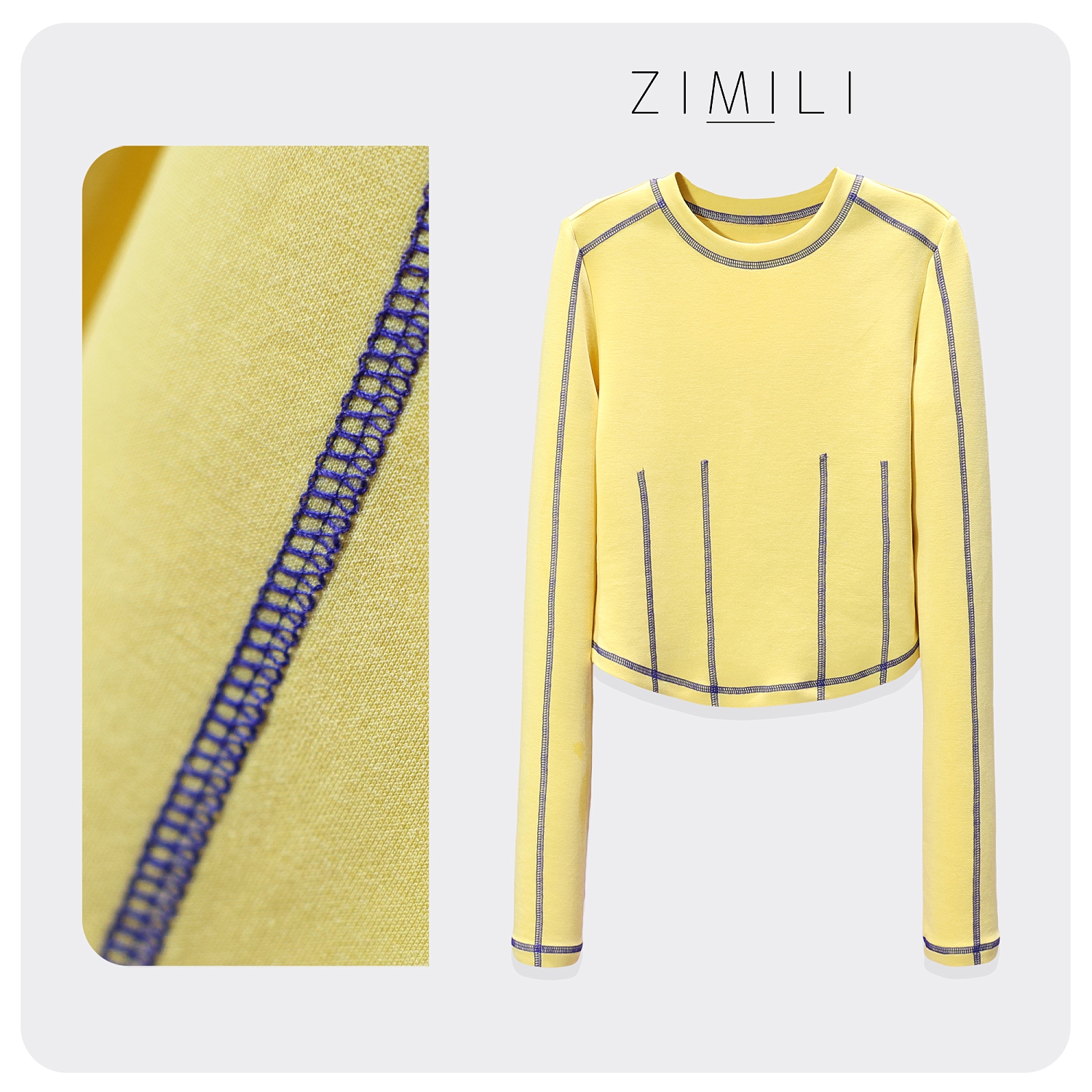 【子秋女装】2025秋季气质欧货设计姜黄色明辑线圆领打底衫/5757