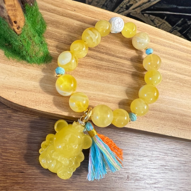 天然琥珀蜜蜡精美可爱小熊单圈手串