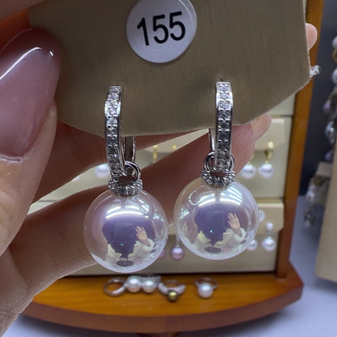 耳饰银S925镶嵌淡水珍珠