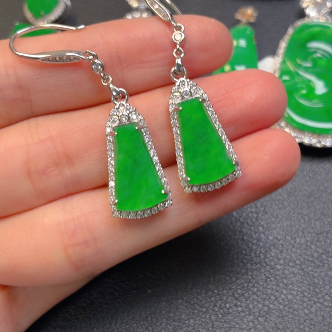 翡翠银S925镶嵌吊坠(不含链)耳坠