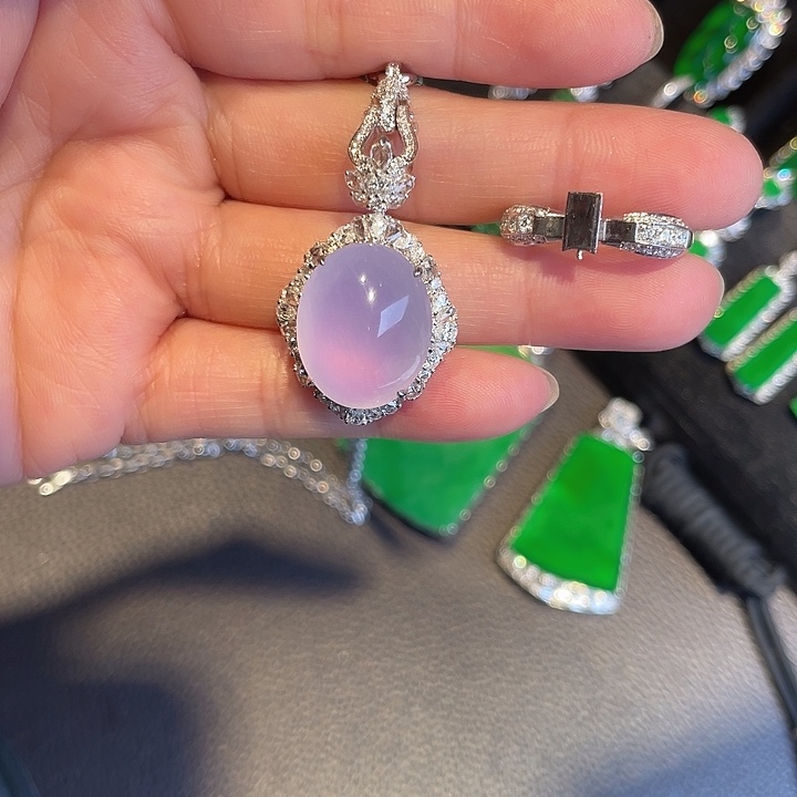 翡翠摆件18K金镶嵌紫罗兰蛋面吊坠戒指多用款