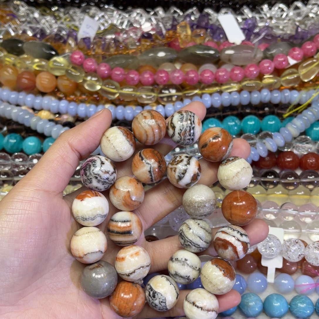 玛瑙/玉髓散珠天然澳洲红纹石卡18长条38厘米