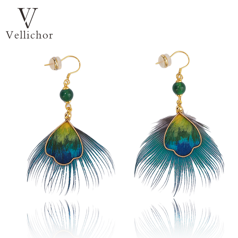 铜合金耳饰 国风精致绒花雀尾耳环女新中式轻奢高级感耳钉耳饰