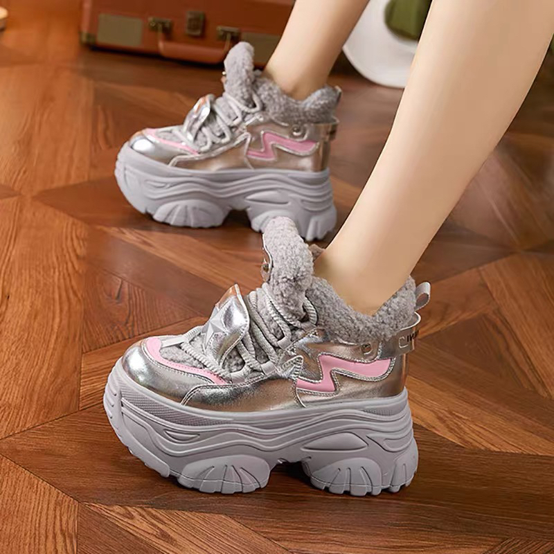 厚底老爹鞋女2025季新款毛毛鞋子百搭内增高女鞋加绒鞋子女款秋冬