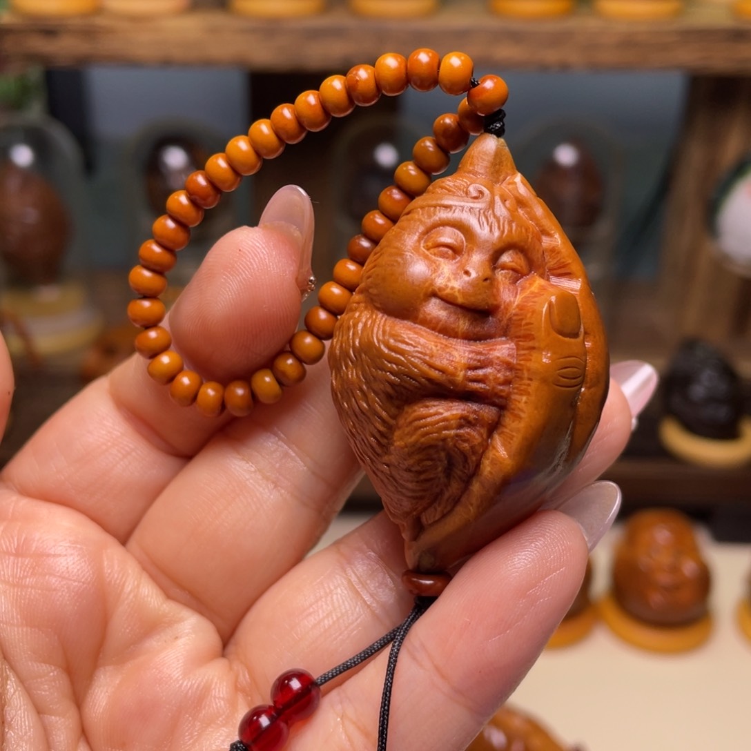 佛螺菩提吊坠掌中猴链子一套