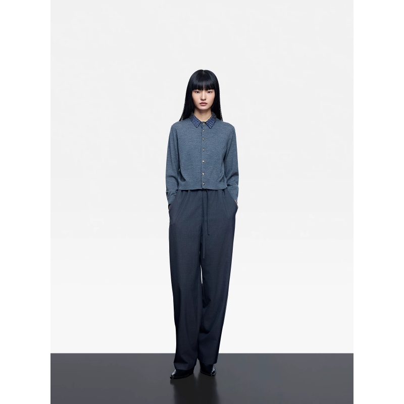 W-1225 复古风撞色针织开衫女秋季新款宽松显瘦通勤百搭上衣