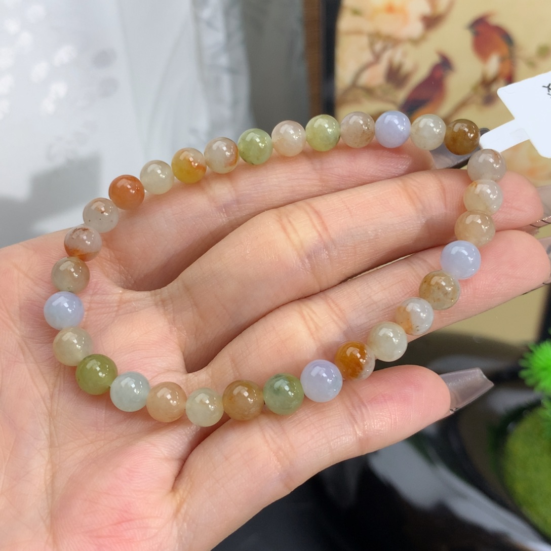 翡翠手链未镶嵌卡6冰胶多宝手串