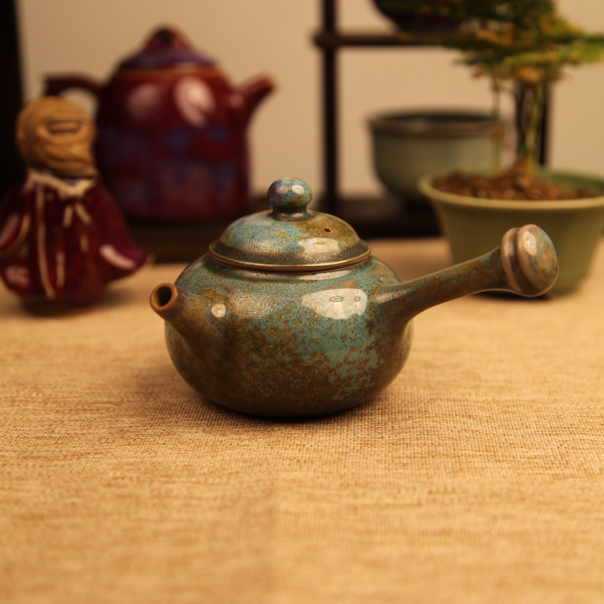 顺瓷甄选《茶具茶壶（侧把壶)》钧瓷手工拉胚柴烧送茶杯礼盒