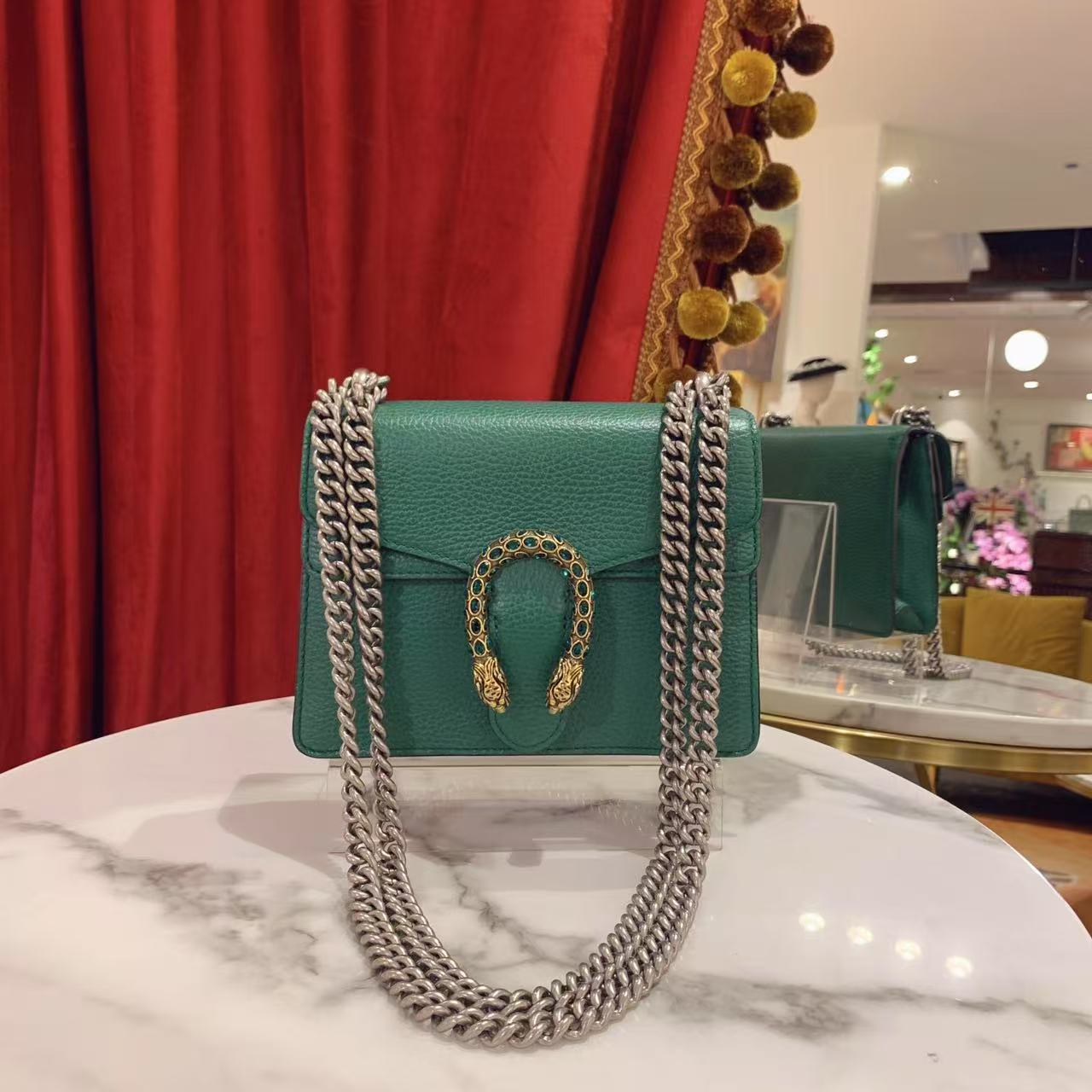 95新 GUCCI/古驰 GGS萌萌丨酒神绿色钻扣小号单肩包/93051645