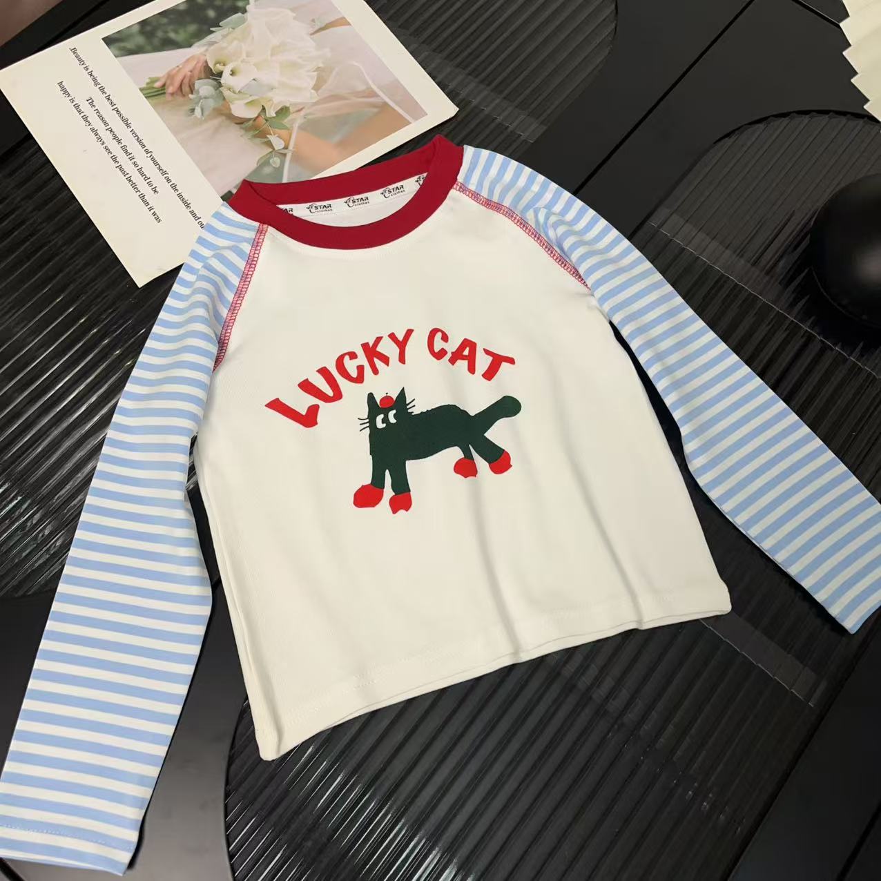 女童春秋款打底衫儿童洋气时髦条纹上衣中大童长袖T恤2025新款