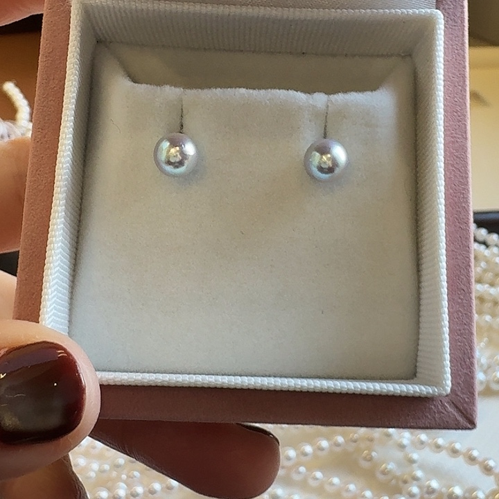 海水珍珠银S925镶嵌耳饰6mm