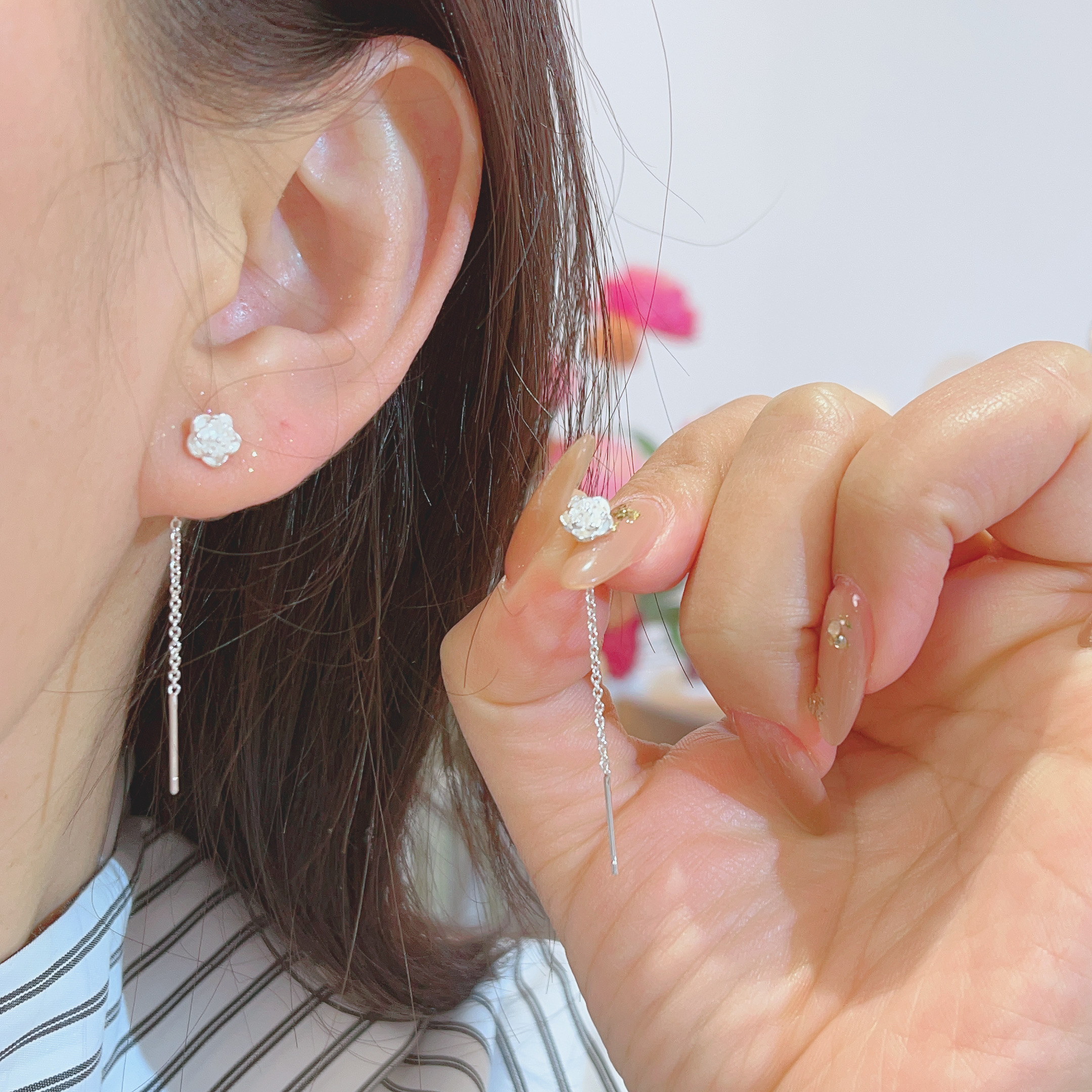 S925银针耳饰山茶花耳线女爆款高级感时尚设计-542