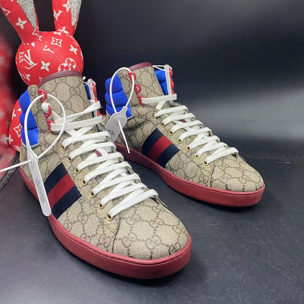 95新 GUCCI/古驰 【聚星优选】红底老花高帮板鞋44欧码kke067