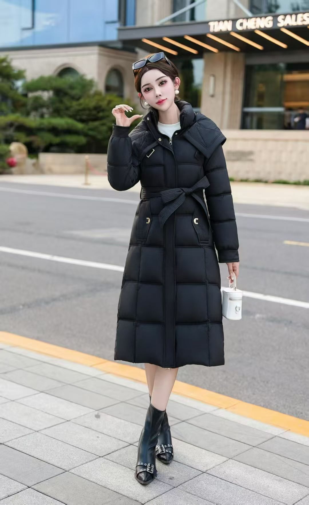 气质连帽保暖修身冬季女时尚常规长款中长款071