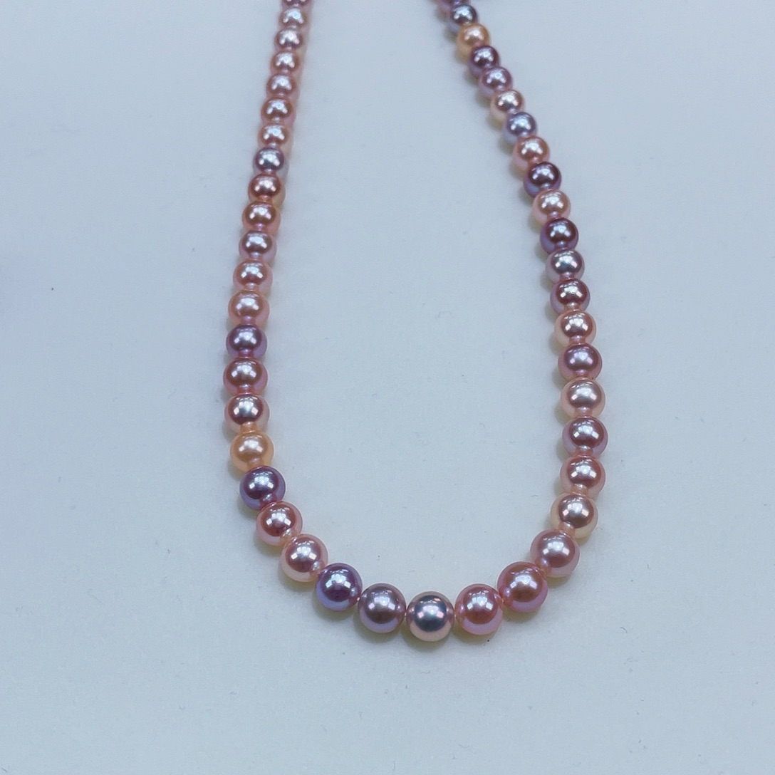 淡水珍珠颈饰银S925镶嵌6/6.5爆亮糖果珠正圆细腻无暇