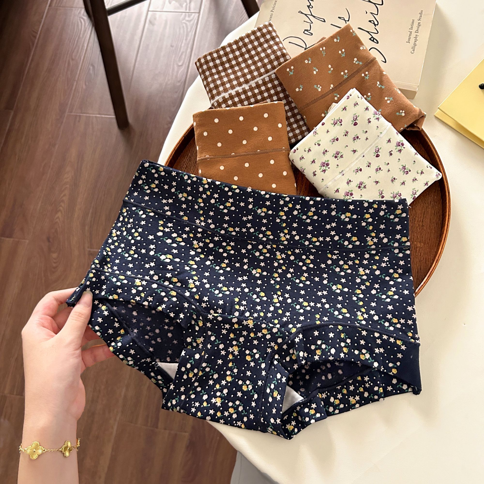 花小纤93YW碎花中高腰印花女平角内裤纯棉内裤女内裤大码女内裤