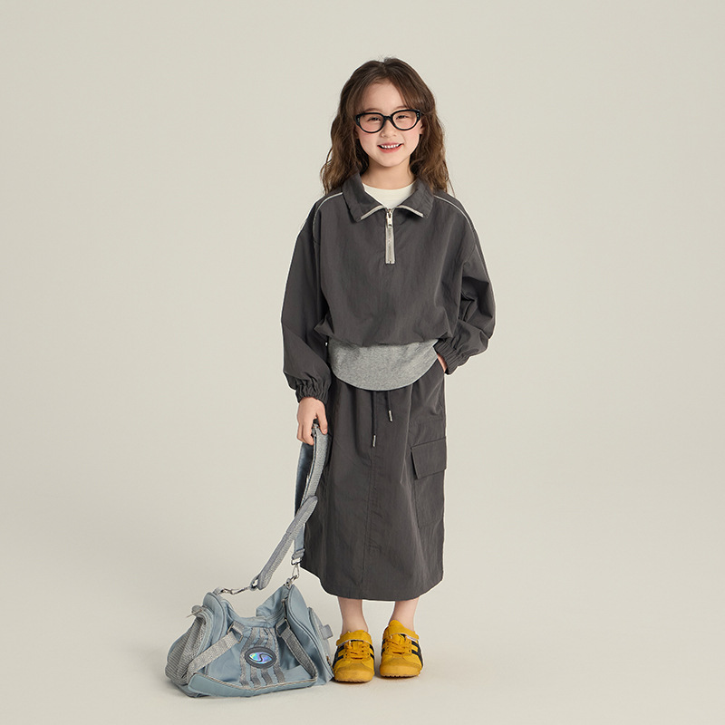 【现货已开价】女童工装套装儿童韩假两件卫衣时髦半身长裙25A147