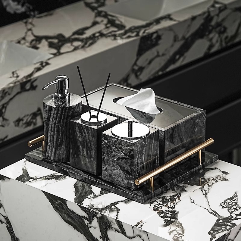 高档大理石家用纸巾盒浴室洗漱用品套装酒店风卫生间收纳置物摆件
