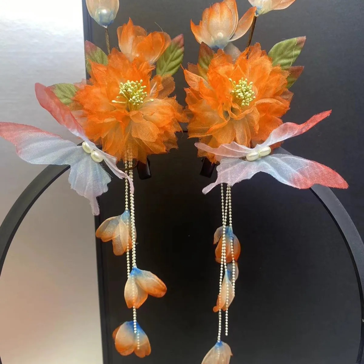 铃兰阁 新款发饰锦鲤发夹古装纯手工烫花古风配饰侧边国风汉服照