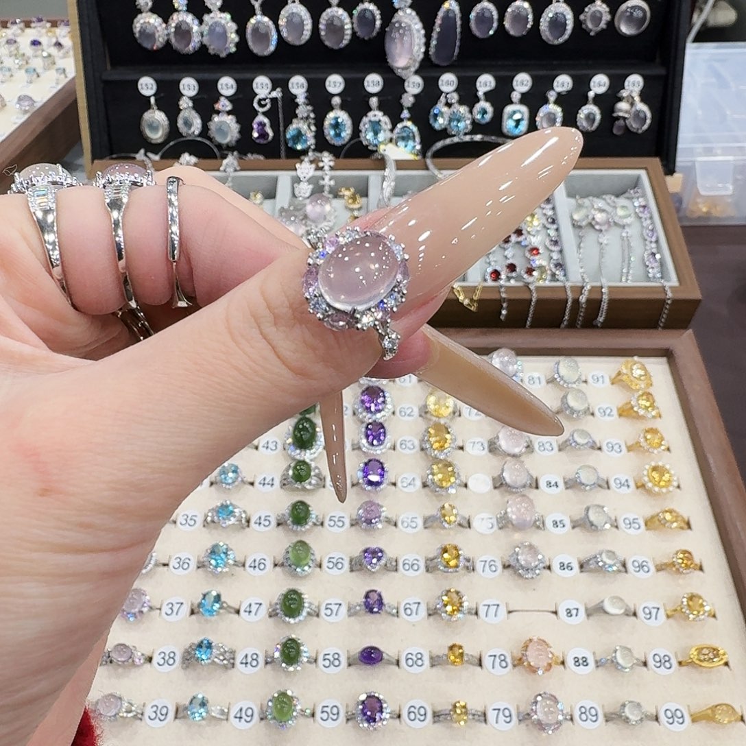 持***娇银S925镶嵌戒指芙蓉石