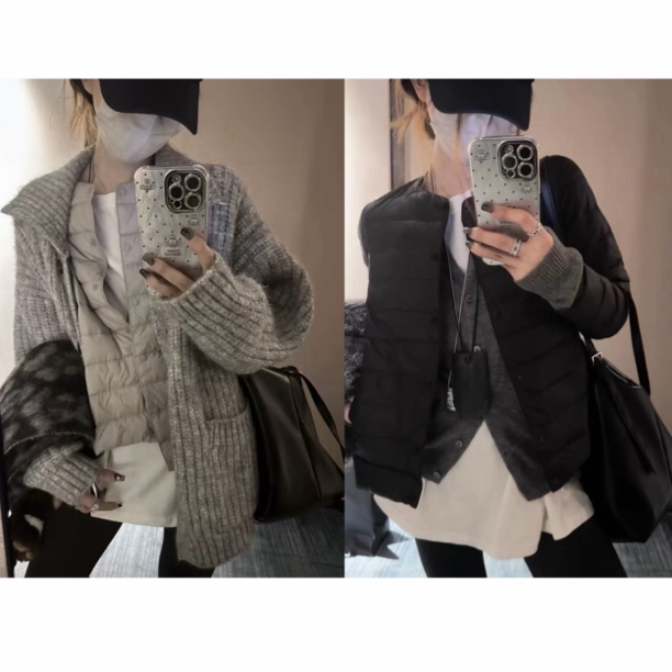 【欧洲站】圆领v领可调节排骨羽绒内搭外套