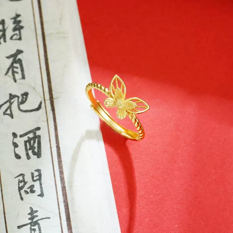 铜合金耳饰 【蝴蝶戒】重工精致烟雨蝴蝶活口戒指9010